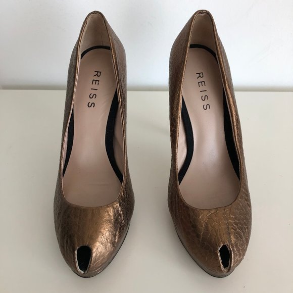 Reiss Metallic peep toe platform high heels EU38 - Picture 3 of 6